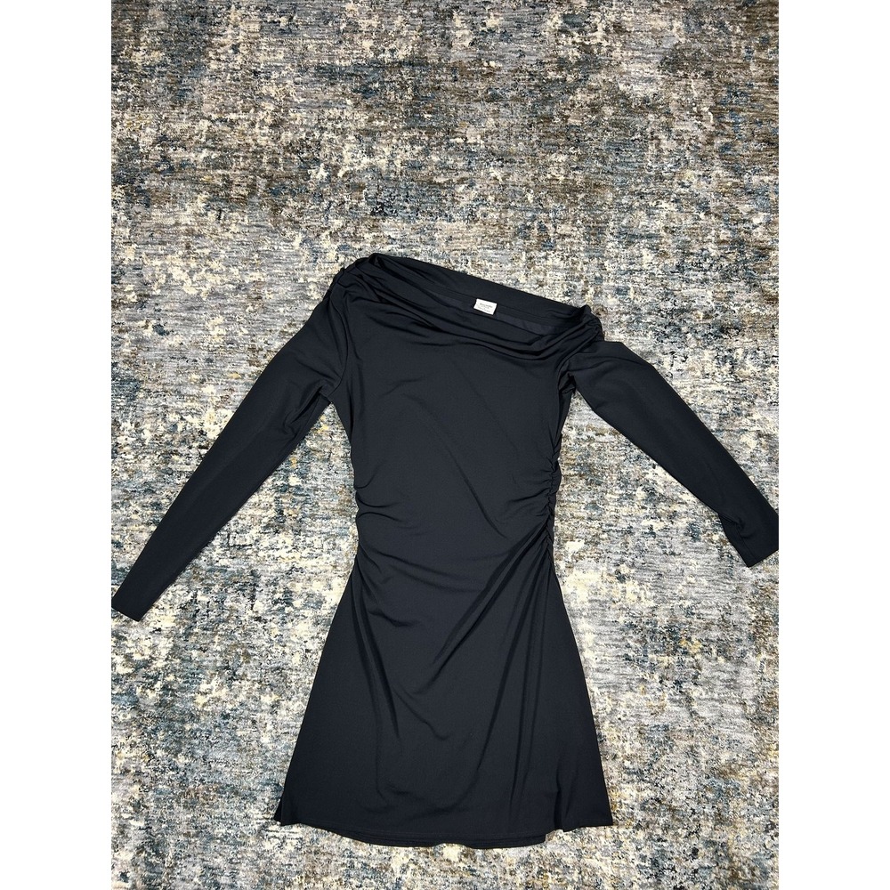 Abercrombie & Fitch Off-the-Shoulder Long Sleeve Ruched Mini Dress Black S